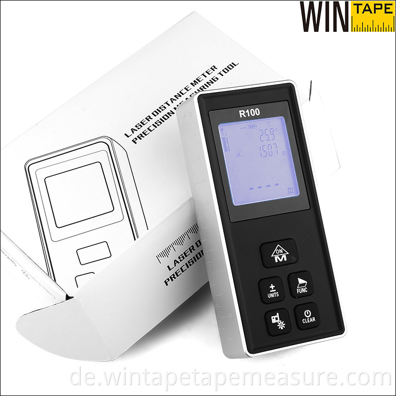 100m Digital Tape Meter Ranger Entfernungsmesswerkzeug Lasermessung Laser-Entfernungsmesser Entfernungsmesser +/-1,5 mm 0,1-3 S R100